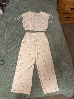 Jessica Simpson Cream Polka Dot Kids Two-Piece Wide Leg Set